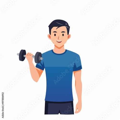 ダンベルを持つ男性フィットネストレーナーのイラスト