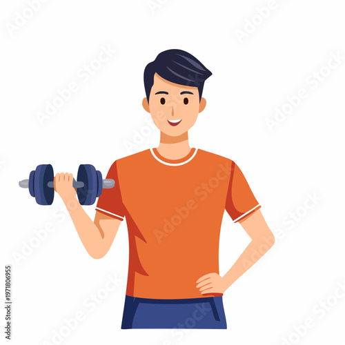 ダンベルを持つ男性フィットネストレーナーのイラスト