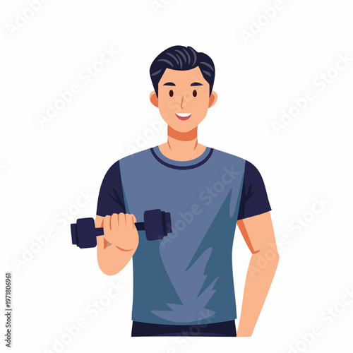 ダンベルを持つ男性フィットネストレーナーのイラスト