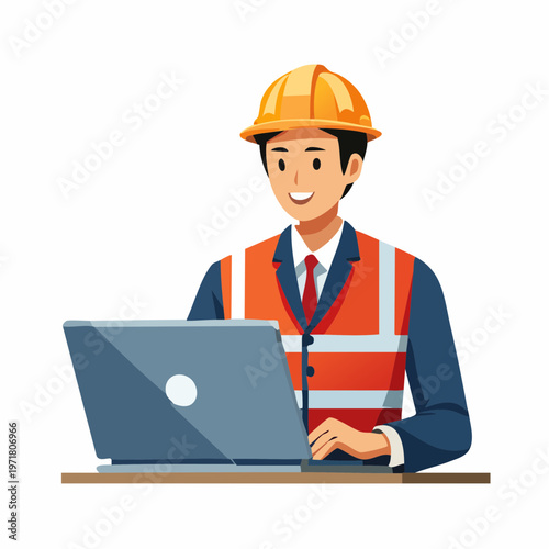 ノートパソコンを操作する男性ITエンジニアのイラスト