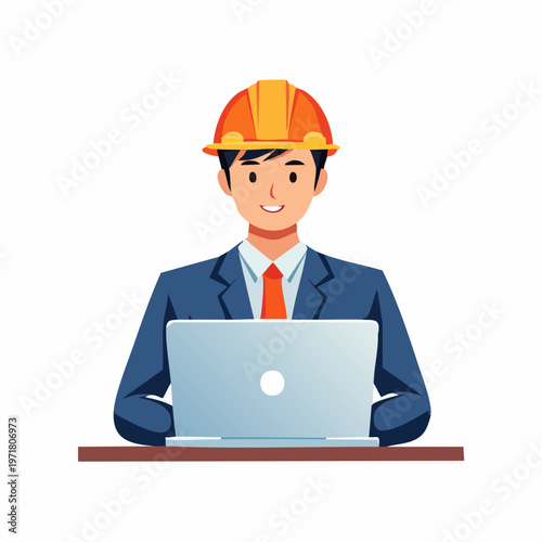 ノートパソコンを操作する男性ITエンジニアのイラスト