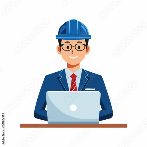 ノートパソコンを操作する男性ITエンジニアのイラスト