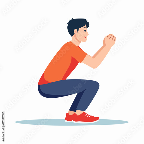 スクワットをする日本人男性のイラスト