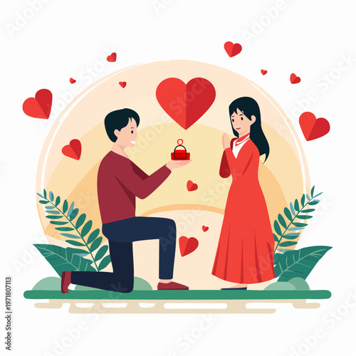 指輪を渡してプロポーズする男性のイラスト 婚活・結婚