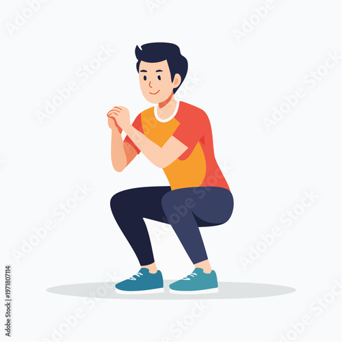スクワットで下半身の筋トレをする男性のイラスト ダイエット・フィットネス