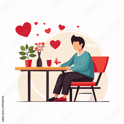 カフェでデートや待ち合わせをする男性のイラスト 恋活・婚活