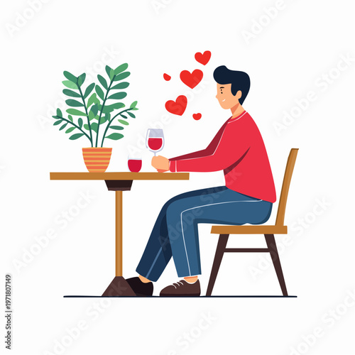 カフェでデートや待ち合わせをする男性のイラスト 恋活・婚活