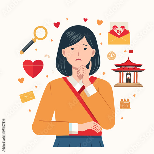 結婚に対する不安を抱える女性のイラスト マリッジブルー・婚活