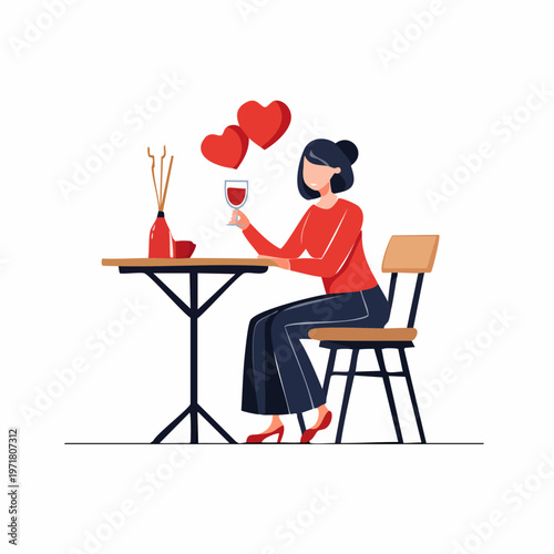 カフェでデートや待ち合わせをする女性のイラスト 恋活・婚活