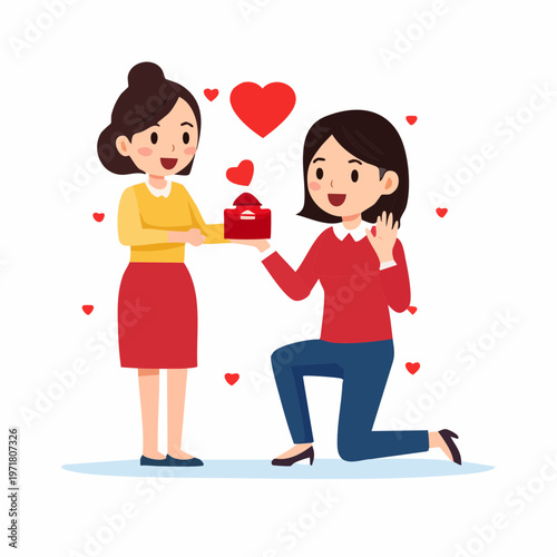 プロポーズされて喜ぶ女性のイラスト 結婚・サプライズ