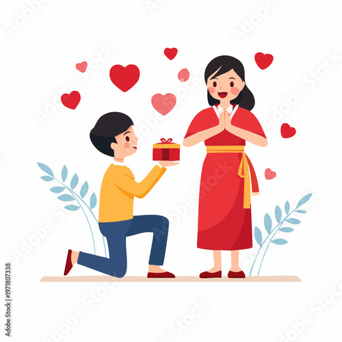 プロポーズされて喜ぶ女性のイラスト 結婚・サプライズ