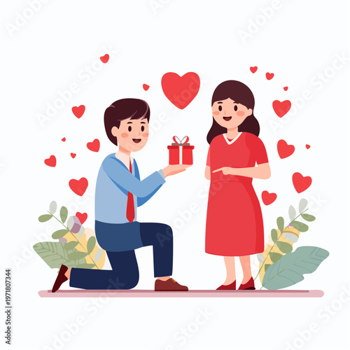 プロポーズされて喜ぶ女性のイラスト 結婚・サプライズ