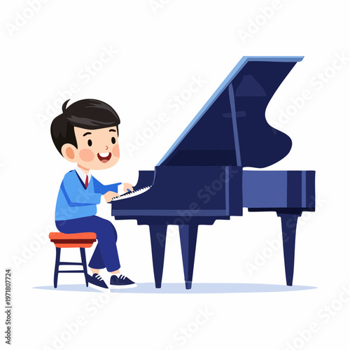 ピアノを弾く男の子のイラスト 音楽教室・習い事