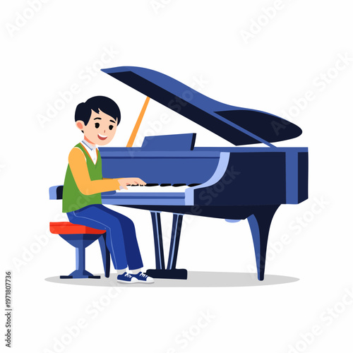 ピアノを弾く男の子のイラスト 音楽教室・習い事