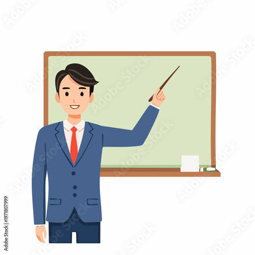 黒板を指差して授業をする男性教師のイラスト 教育・学校