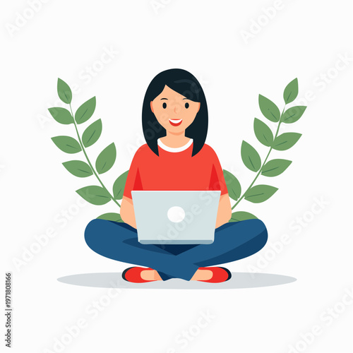 ノートパソコンを使う人のイラスト テレワーク・IT