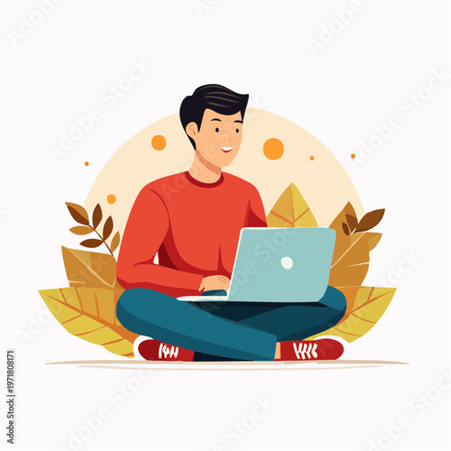 ノートパソコンを使う人のイラスト テレワーク・IT