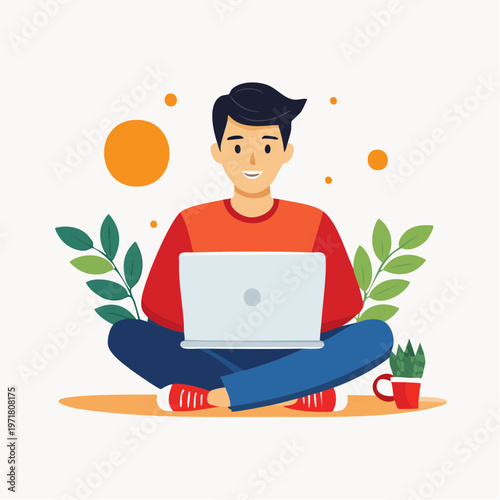 ノートパソコンを使う人のイラスト テレワーク・IT