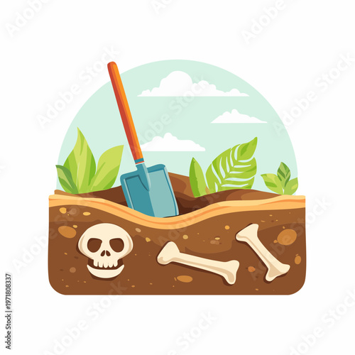 化石発掘のイラスト 考古学・歴史・発掘調査