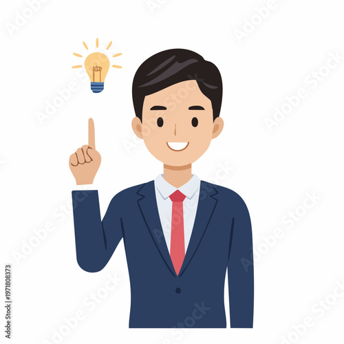 上を指差すビジネスマンのイラスト アイデア・問題解決