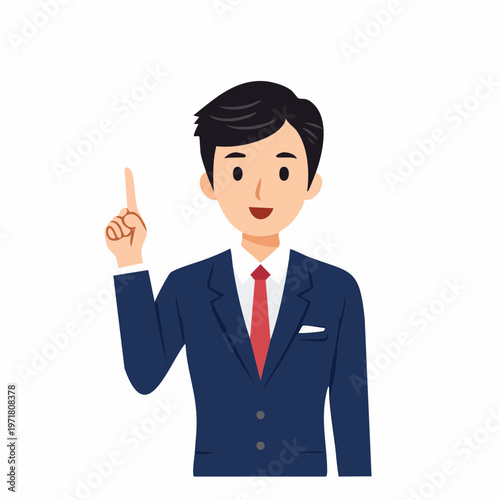 上を指差すビジネスマンのイラスト アイデア・問題解決