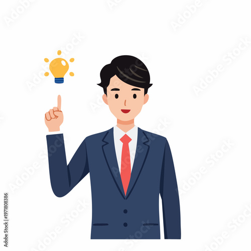 上を指差すビジネスマンのイラスト アイデア・問題解決