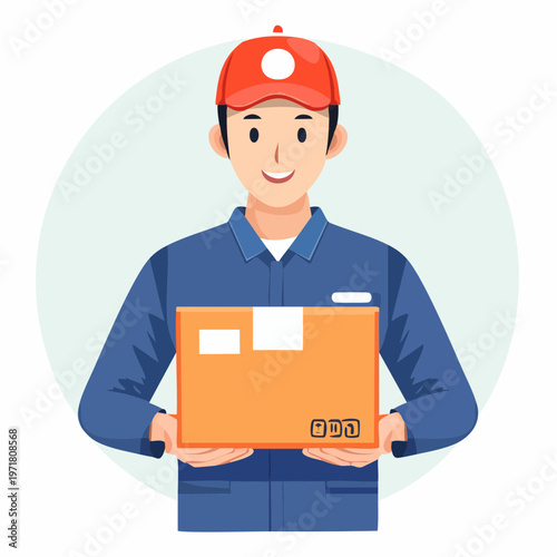 荷物を持つ配達員の男性のイラスト 物流・宅配業