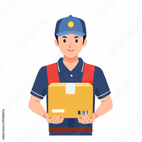荷物を持つ配達員の男性のイラスト 物流・宅配業