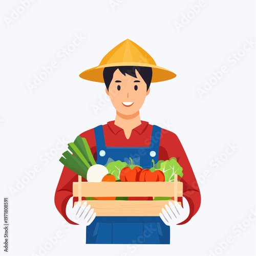 野菜を持つ農家の男性のイラスト 農業・一次産業