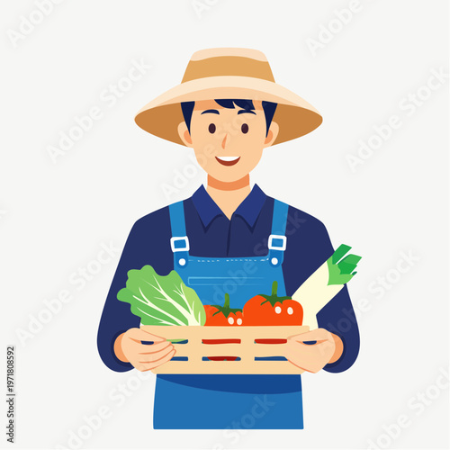 野菜を持つ農家の男性のイラスト 農業・一次産業