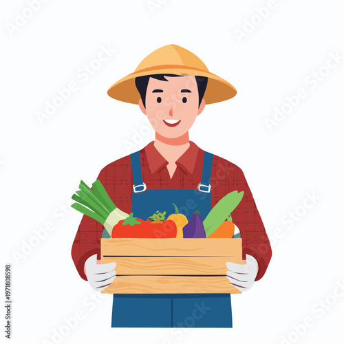 野菜を持つ農家の男性のイラスト 農業・一次産業
