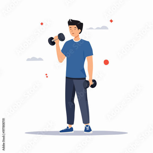 ダンベルで筋トレをする男性のイラスト フィットネス・ダイエット