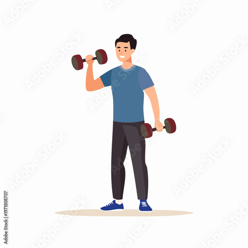 ダンベルで筋トレをする男性のイラスト フィットネス・ダイエット