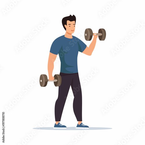 ダンベルで筋トレをする男性のイラスト フィットネス・ダイエット
