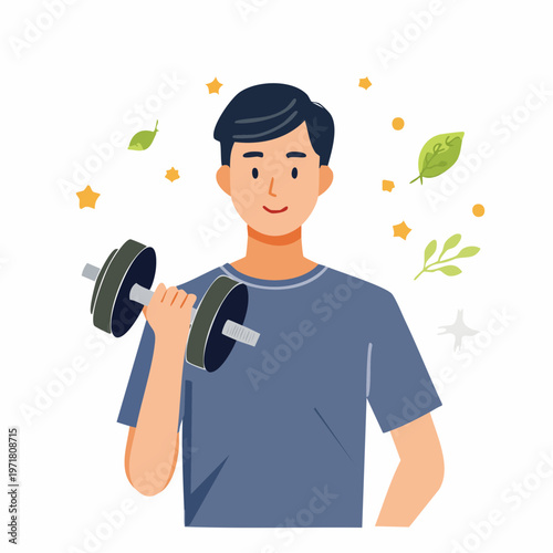 ダンベルで筋トレをする男性のイラスト フィットネス・ダイエット