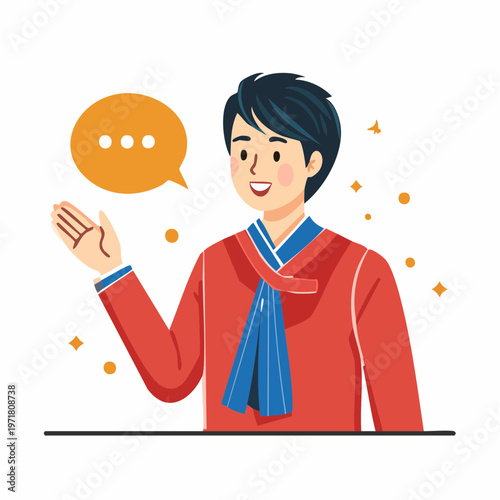 丁寧にお見合い・デートの会話をする男性のイラスト 婚活・出会い