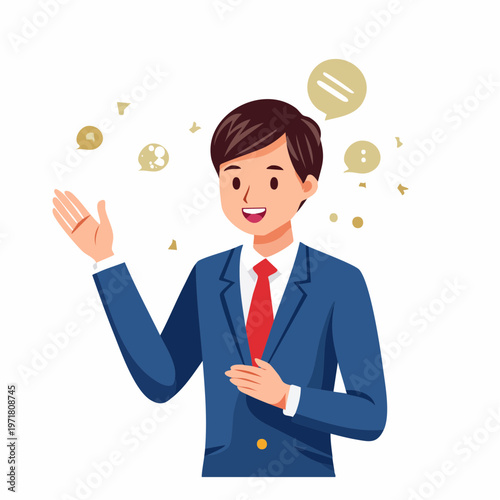 丁寧にお見合い・デートの会話をする男性のイラスト 婚活・出会い