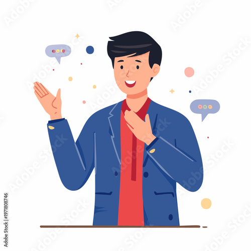 丁寧にお見合い・デートの会話をする男性のイラスト 婚活・出会い