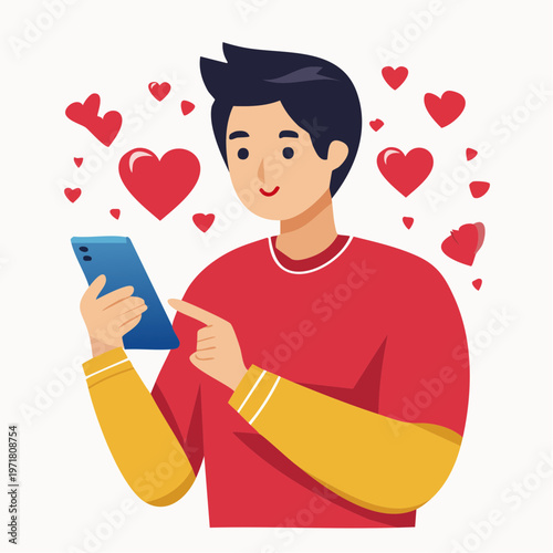 マッチングアプリを使う男性のイラスト 恋活・婚活