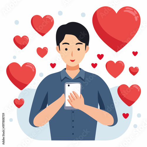 マッチングアプリを使う男性のイラスト 恋活・婚活