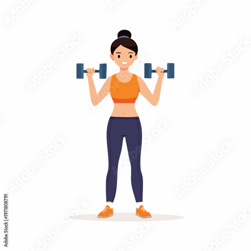 ダンベルで筋トレをする女性のイラスト フィットネス・ダイエット