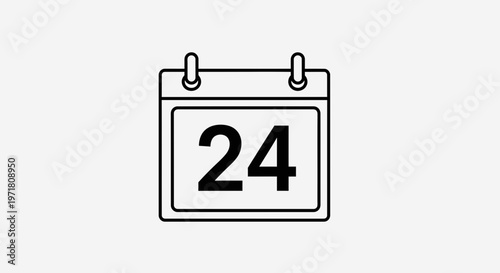 Calendar Page with Number 24 Icon - Simple Line Art Illustration