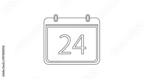 Calendar Page with Number 24, Simple Line Art Icon, Minimalist Design