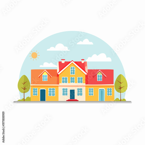 複数の住宅が並ぶ住宅街のイラスト マイホーム・街並み