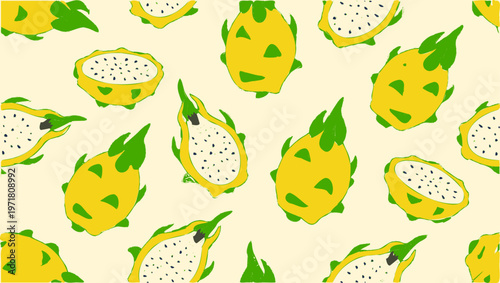Yellow Dragon Fruit Seamless Pattern