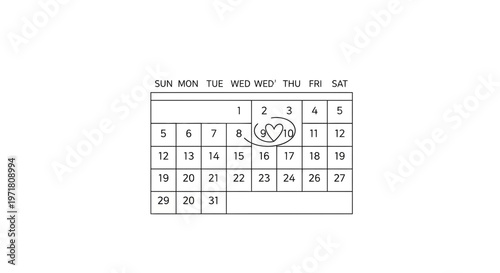 Calendar with Heart around 10th, Marking Special Date or Anniversary