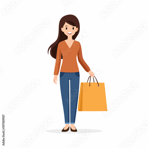 買い物袋を持つ女性のイラスト ショッピング・消費