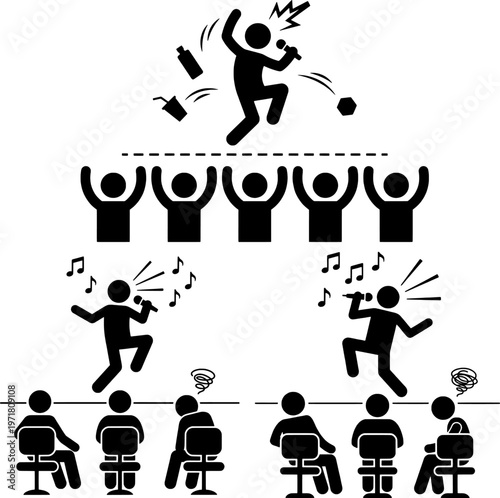 Bad Singing Performance Angry Audience Throwing Objects Stage Failure Concept Illustration