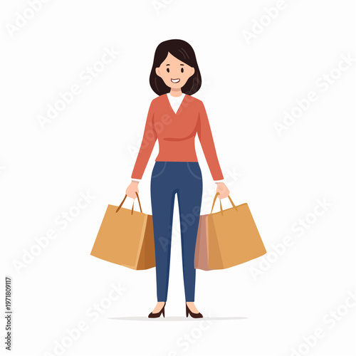 買い物袋を持つ女性のイラスト ショッピング・消費