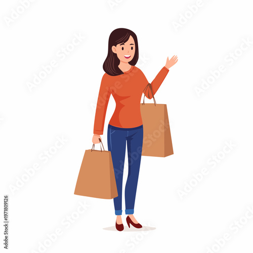 買い物袋を持つ女性のイラスト ショッピング・消費